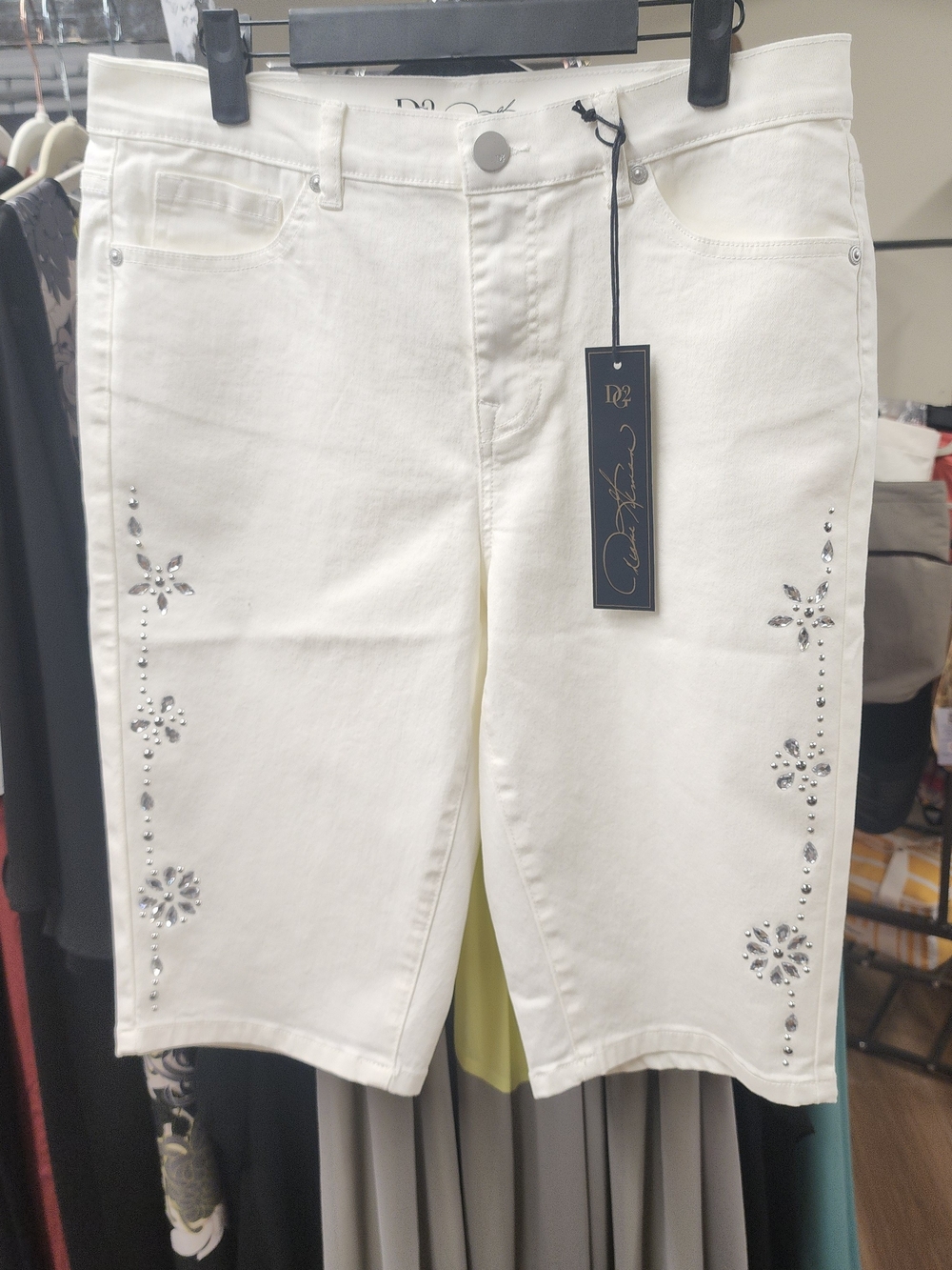 DG2 by Diane Gilman White Embellished Denim Bermuda Shorts